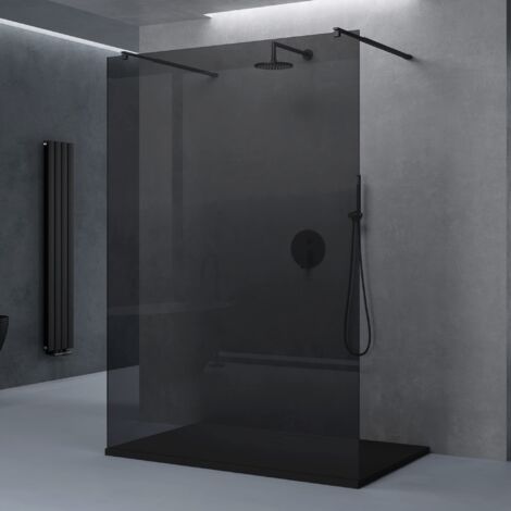 doporro Paroi de Douche à L'italienne Gris Teinté 120 cm Verre de Sécurité 8mm 118x200cm Montage Réversible avec 2 Stabilisateurs Rectangulaires Noir Bremen01VG