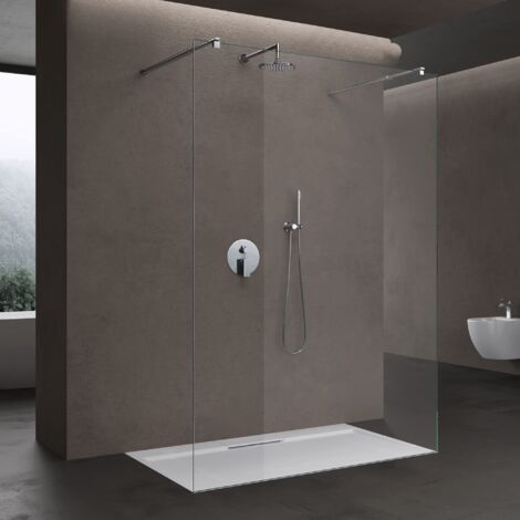 doporro Paroi de Douche à L'italienne Transparent 120 cm Pare-douche Verre 10mm Paroi 118x200cm Montage Réversible avec 2 Stabilisateurs Rectangulaires Bremen02K