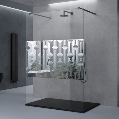 doporro Paroi de Douche à L'italienne Labyrinthe 100 cm Pare-douche Verre 10mm Paroi 98x200cm Montage Réversible avec 2 Stabilisateurs Rectangulaires Noir Bremen02DM