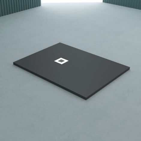 Sogood Receveur de Douche 80x140 Bac à Douche Ultra Plat en Fonte Minérale Gris-Noir Madison 80x140x3cm (1/5)