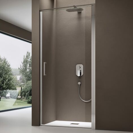 doporro Porte de Douche Pivotante Paroi de Douche pour Niche Verre de 8mm avec Revêtement Anti-calaire Transparente 90x195cm Montage Réversible Teramo36K (1/5)