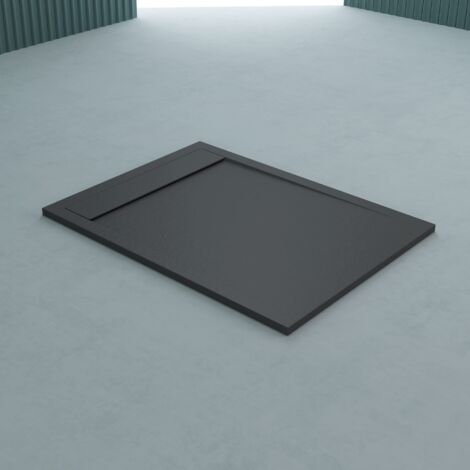 Sogood Receveur de Douche 80x160 Bac à Douche Ultra Plat en Fonte Minérale Gris-Noir Quore 80x160x3cm (1/5)