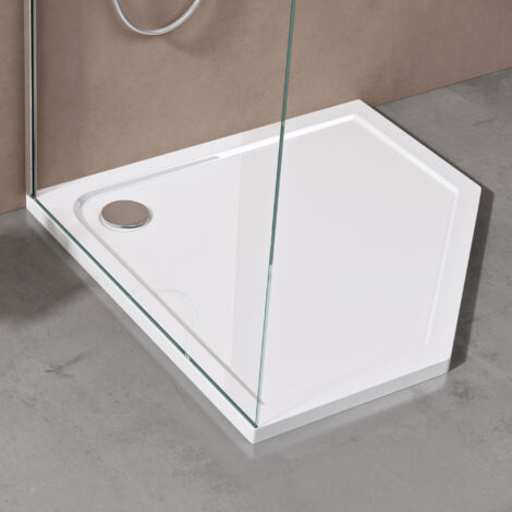 doporro Receveur de douche pentagonale bac à douche extraplat acrylique blanc Faro05 80x80x4 cm + Bonde AL01