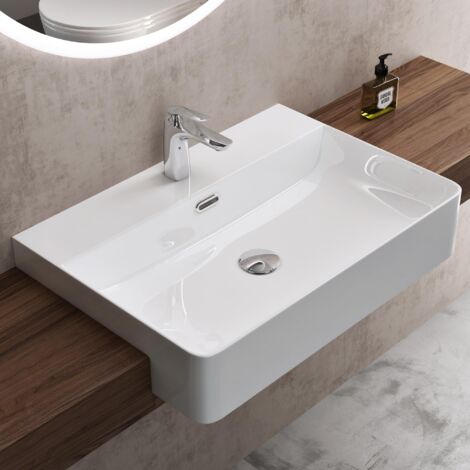 doporro Lavabo à Encastrer Blanc Vasque en Céramique Lave Mains Rectangulaire de Qualité pour Salle de Bain 60x42x12,5cm Brüssel702 (1/5)