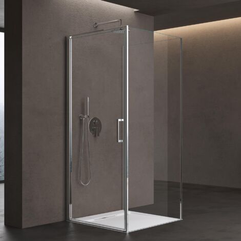 doporro Cabine de Douche Forme U Pare-douche Portes Pivotantes avec Bac à Douche Verre Transparent ESG de 8mm avec Revetement NANO Ravenna36UK 80x90x80cm Montage Réversible (1/5)