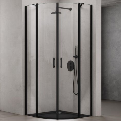 doporro Cabine de Douche Noir Pare-Douche Douche en Quart de Cercle Montage Réversible 90X90X195 Ravenna52K Verre Transparent ESG 6mm Nano (1/5)