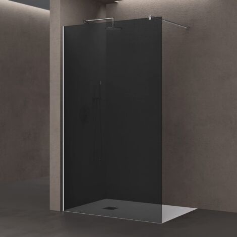 doporro Paroi de Douche Verre de Sécurité Gris Teinté 8mm Douche à L'Italienne Barre de Stabilisation Rectangulaire Chromé Bremen01VG 90x200cm Montage Réversible (1/5)