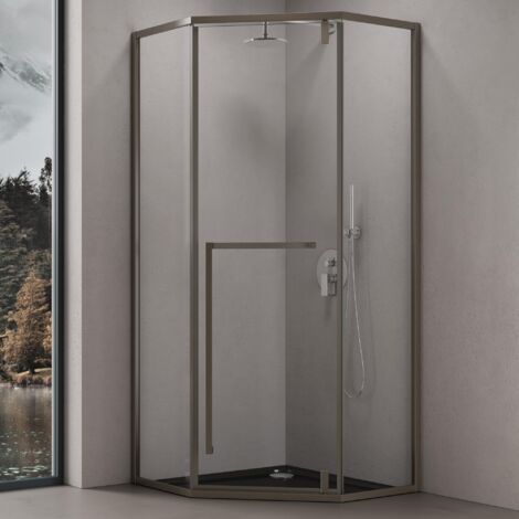doporro paroi de douche pentagonale cabine de douche en verre transparent ESG Nano anti-calcaire Ravenna68K avec bac à douche 80x80x200cm montage réversible