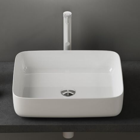 doporro Lavabo Vasque à Poser Blanc 38,5x38,5x14 cm Lave Mains Carré en Céramique Revêtement NANO Easy Clean Brüssel106