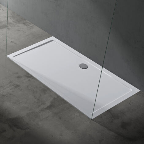 doporro Bac à Douche Antiglisse Receveur de Douche Rectangulaire Blanc Acrylique Faro2 90x160x4cm + Bonde AL02