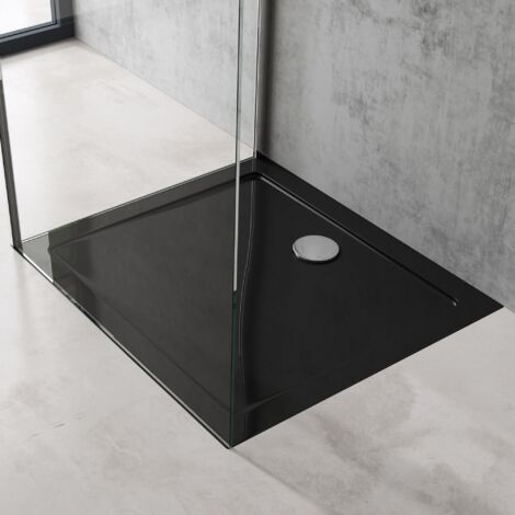 doporro Bac à Douche Antiglisse Receveur de Douche Rectangulaire Noir Acrylique Faro2 80x90x4cm + Bonde AL02