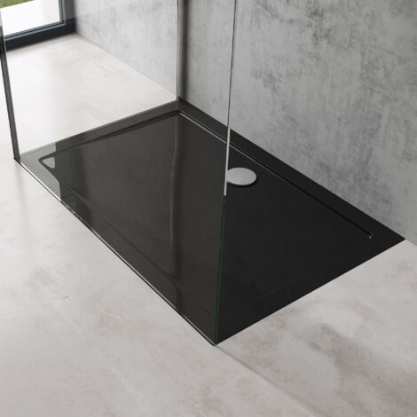 doporro Bac à Douche Antiglisse Receveur de Douche Rectangulaire Noir Acrylique Faro2 80x120x4cm + Bonde AL02