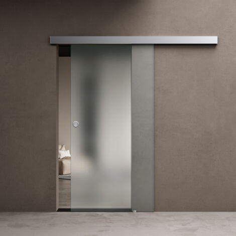 doporro Porte Coulissante pour L'intérieur 77,5cm x 215cm Verre de Sécurité Opaque Poignée Ronde Distance au Mur de 15mm Amalfi 12H