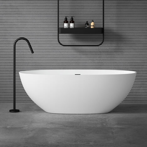 Sogood® Baignoire Îlot Ovale 165cm Blanc Vicenza910 en Résine avec Bonde 165x75x55 cm (1/5)