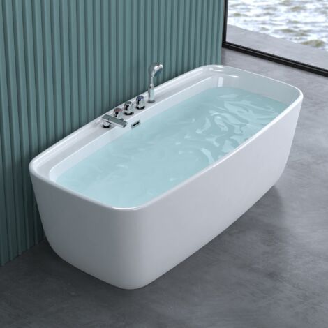 Sogood® Baignoire Îlot Rectangulaire 170cm Blanc Vicenza612MA Acrylique avec Bonde et Robinetterie 170x80x58 cm (1/5)