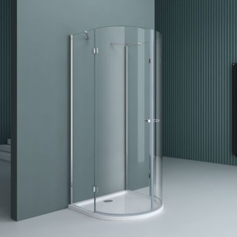 doporro Cabine de douche ronde paroi de douche 1/2 cercle verre de sécurité 8mm transparent 90x90cm montage réversible avec receveur et bonde Ravenna03K (1/5)
