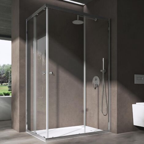 doporro Cabine de Douche Transparent en Angle Paroi de Douche avec Portes Coulissantes Ravenna16K-Plus 120x80x190cm Montage Réversible avec Receveur de Douche (1/5)