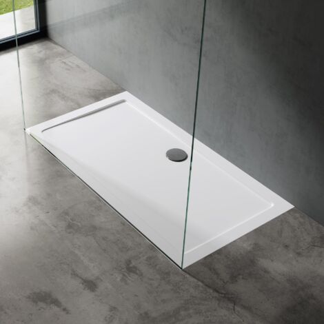 doporro Bac à Douche Antiglisse Receveur de Douche Rectangulaire Blanc Acrylique Faro2 75x140x4cm + Bonde AL01