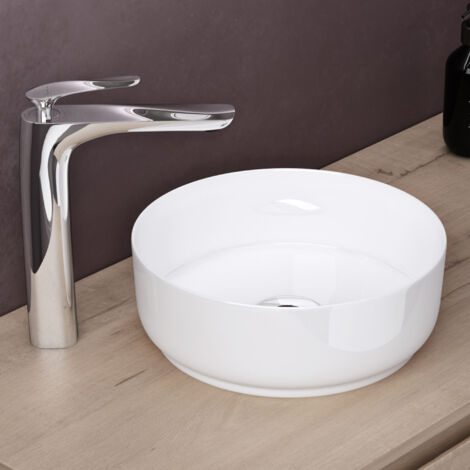 Doporro – Lavabo vasque à poser rond 31x31x11 cm – Céramique blanche – Lave mains sans trop-plein – Installation sur plan de vasque - Bruxelles203