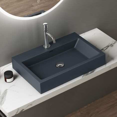 Doporro – Vasque à poser 60cm – Lavabo suspendu rectangulaire gris noir mat – Fonte minérale solid surface 60x42x10cm – Équipé d'un trop-plein - Colossum06