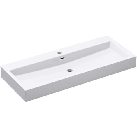 doporro Vasque à Poser 120cm Lavabo Suspendu Blanc Colossum06 Fonte Minérale Solid Surface 120x42x10cm