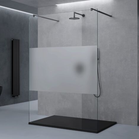 doporro Paroi de Douche à L'italienne Bande Opaque 120 cm Pare-douche Verre 10mm Paroi 118x200cm Montage Réversible avec 2 Stabilisateurs Rectangulaires Noir Bremen02MS