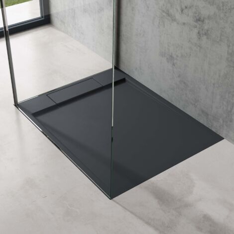 doporro Receveur de Douche Design Ultra Plat 4 cm Bac à Douche Rectangulaire en Solid Surface Gris Noir Mat Geoma04 80x100x4 cm