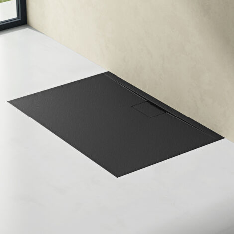 doporro Receveur de Douche Bac à Douche Ultra Plat en Solid Surface Gris Noir Mat Geoma07 90x120x3cm (1/5)