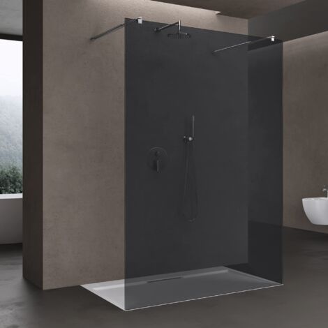 doporro Paroi de Douche à L'italienne Gris Teinté 130 cm Verre de Sécurité 8mm 128x200cm Montage Réversible avec 2 Stabilisateurs Rectangulaires Bremen01VG