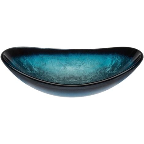 doporro Lavabo à Poser Vasque en Verre Bleu Lave Mains Ovale de Salle de Bains Petit Lave-Mains pour WC 53,5x35,5x16 cm Minerva08