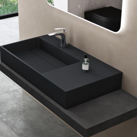 doporro Lavabo Suspendu Gris Noir Mat 100cm Vasque à Poser avec Bonde Lave Mains Rectangulaire de Qualité pour Salle de Bain 100x48x13cm Colossum12-L