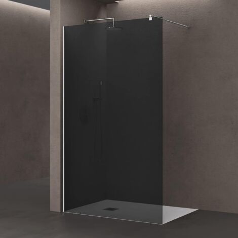doporro Paroi de Douche à L'Italienne Pare-Douche Verre de Securite Gris Teinté 10mm avec Stabilisateur Rond Chrome Inox Bremen2VG 110x200cm Montage Réversible (1/5)