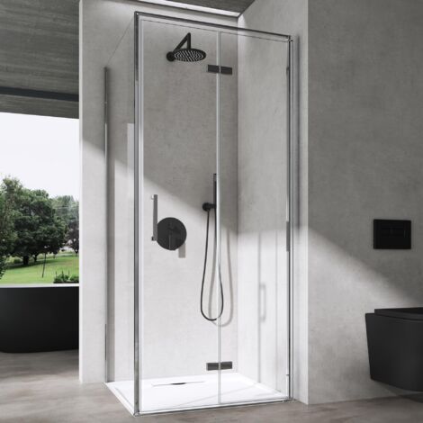 doporro Cabine de Douche en Angle Paroi de Douche avec Porte Pliante en Verre Transparant avec Nano-revêtement Design Ravenna37 70x80x195cm Montage Réversible (1/5)