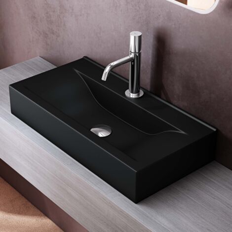 doporro Lavabo Vasque à Poser ou Monter au Mur Lave Mains Suspendu Design Bruxelles118g 62x32x11cm Noir Mat