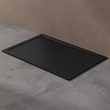 doporro Receveur de Douche à Carreler à Poser en Solid Surface Bac à douche Rectangulaire Extraplat Gris Noir Mat avec Bonde Design Geoma08 80x120cm