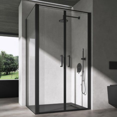 doporro Cabine de Douche Montage Réversible Rectangulaire 100x120x195 cm Paroi de Douche Noir avec Receveur de Douche Porte Pivotante en Verre Transparent de 8mm Ravenna66K (1/5)