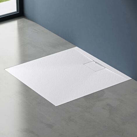 doporro Receveur de Douche Bac à Douche Ultra Plat en Solid Surface Blanc Mat Geoma07 100x100x3 cm (1/5)