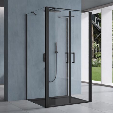 doporro Cabine de Douche Rectangulaire 100x90x195cm Montage Réversible Paroi de Douche Design Ravenna66UK Forme U avec Receveur de Douche Verre Transparent de 8mm Traitement NANO Anti-calaire (1/5)