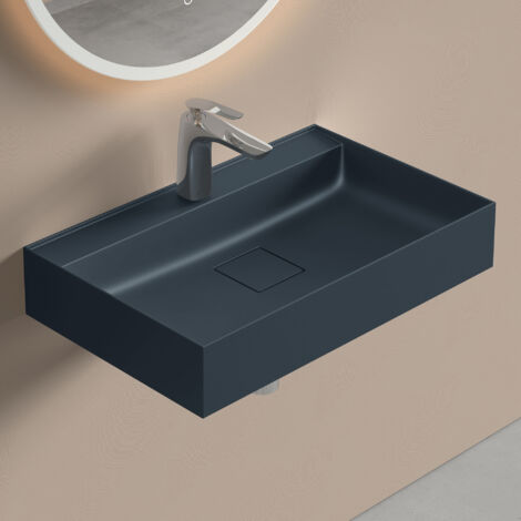 doporro Lavabo Suspendu avec Bonde Vasque à Poser Gris Noir Mat 60x38x12cm Lave Mains Rectangulaire avec Perçage de Robinet Colossum630