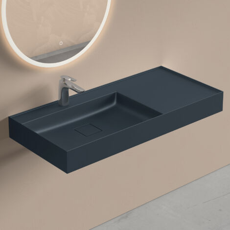 doporro Lavabo Suspendu avec Bonde Vasque à Poser Gris Noir Mat 100x46x12cm Lave Mains Rectangulaire avec Perçage de Robinet Colossum630