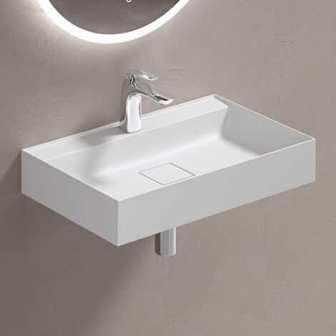 doporro Lavabo Suspendu avec Bonde Vasque à Poser Blanc Mat 50x38x12cm Lave Mains Rectangulaire avec Perçage de Robinet Colossum630