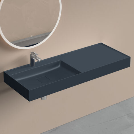 doporro Lavabo Suspendu avec Bonde Vasque à Poser Gris Noir Mat 120x46x12cm Lave Mains Rectangulaire avec Perçage de Robinet Colossum630