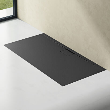 doporro Receveur de Douche Bac à Douche Ultra Plat en Solid Surface Gris Noir Mat Geoma07 100x160x3 cm avec Bonde AL06 (1/5)
