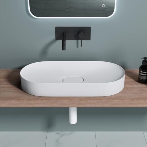 Doporro Vasque Poser Ovale Blanc Mat Lavabo De Salle De Bains Vier X X Cm Lave Mains