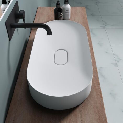 Doporro Vasque Poser Ovale Blanc Mat Lavabo De Salle De Bains Vier X X Cm Lave Mains