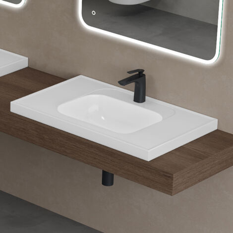 doporro Lavabo à Encastrer Blanc Vasque en Fonte Minérale Lave Mains Rectangulaire pour Salle de Bain 80x50x14,5cm Colossum3601-800 (1/5)