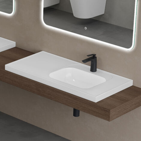 doporro Lavabo à Encastrer Blanc Vasque en Fonte Minérale Lave Mains Rectangulaire pour Salle de Bain 100x50x14,5cm Colossum3601-1000 (1/5)