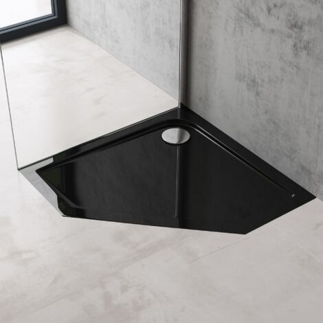 Doporro – Receveur de douche pentagonal acrylique noir 80x80x4cm – Bac à douche extraplat pour salle de bain – Raccordement standardisé - Faro05