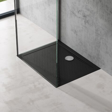 doporro Bac à Douche 70x90 Receveur de Douche Antiglisse Rectangulaire Noir Lucia02AR 70x90x4cm