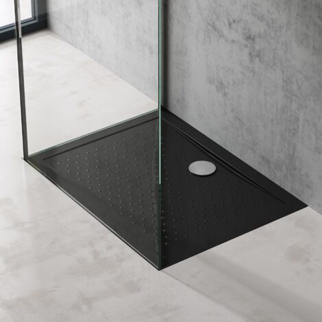 doporro Bac à douche 70x100 Receveur de Douche Antiglisse Rectangulaire Noir Lucia02AR 70x100x4 +Bonde AL01